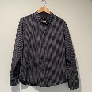 Beverly Hills Polo Club Mens Gray Gingham Long Sleeve Button Down Shirt